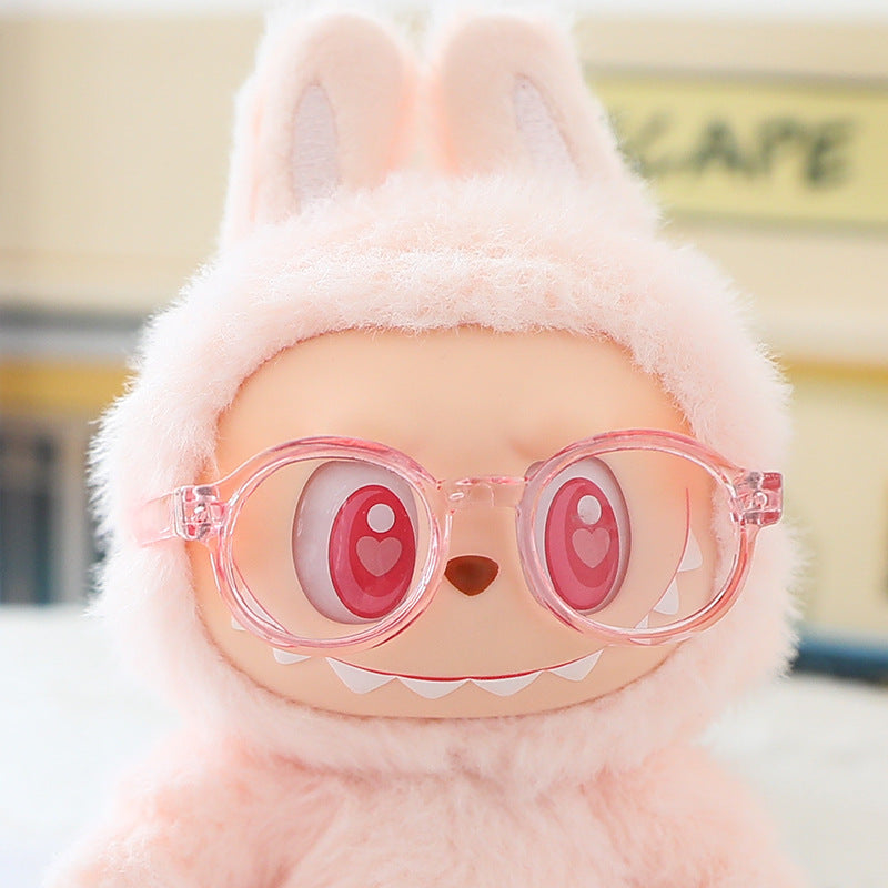 17cm Labubu Fisherman Hat Macaron Vinyl Face Labubu Doll Doll Triangle suit Glasses
