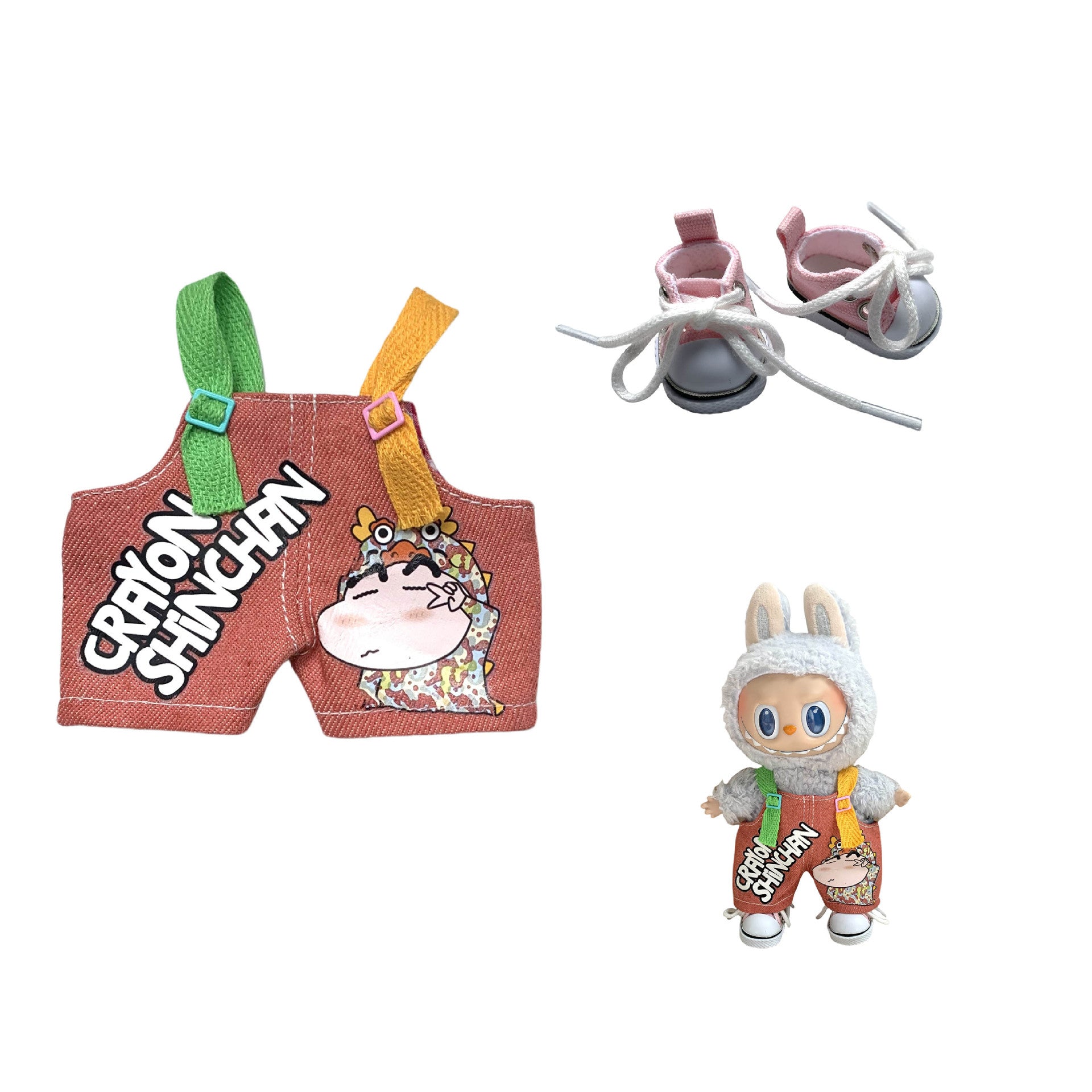 Labubu Doll Crayon Shin-chan Overalls Outfit with Accessories for 17cm Doll