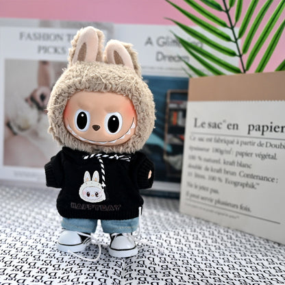 Labubu 17cm Doll Clothes Set - Trendy Sweatshirt & Denim Outfit