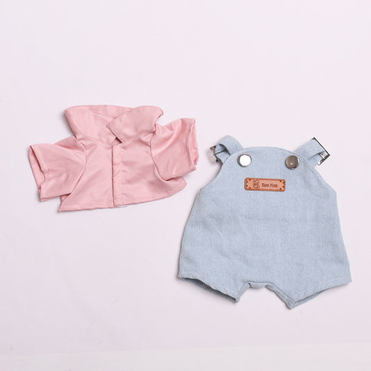 Labubu Doll Outfit - Pink Shirt & Denim Overalls for 38cm Labubu