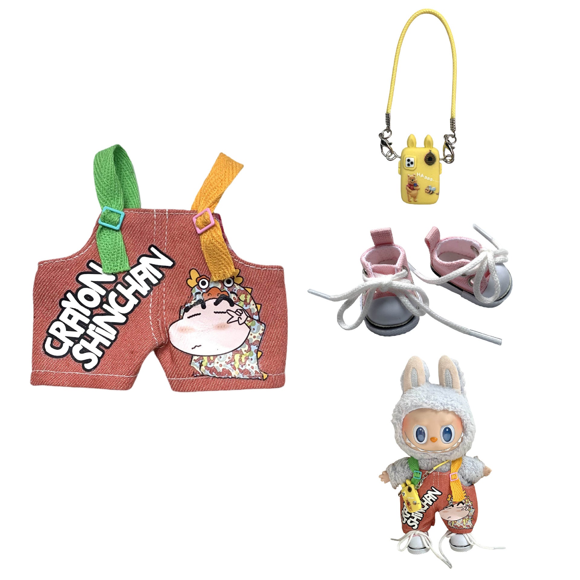 Labubu Doll Crayon Shin-chan Overalls Outfit with Accessories for 17cm Doll