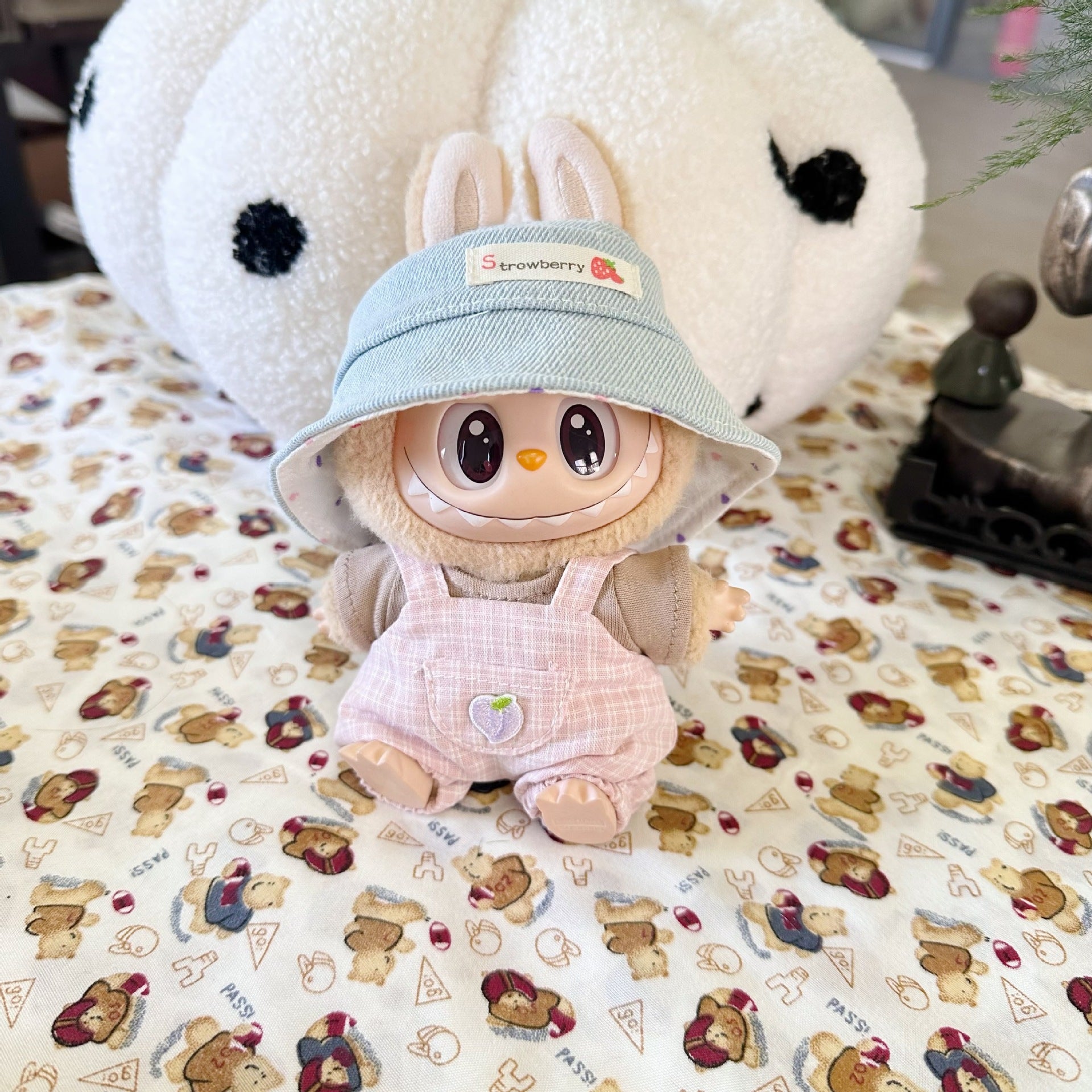 Vinyl Macaron Labu Cloth Clothes Two-generation LABUBU for Casual Plaid Two-piece Spring New Cute