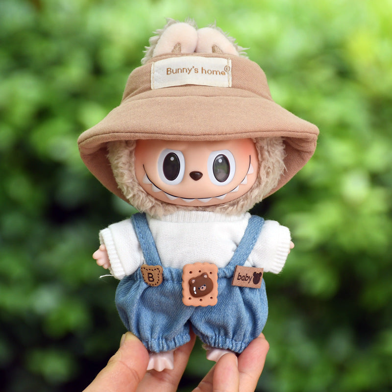 Pants Only] Macaron labubu Pendant Clothes Bear Brown Suspenders 17cm Labu Lovely Pants