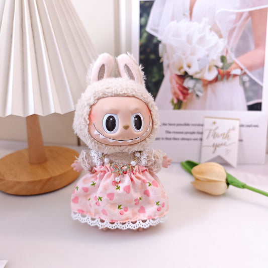 Labubu 17cm Vinyl Doll Outfit - Pink & Green Suspenders Skirt Sets