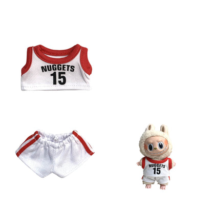 Labubu 17cm Basketball Jersey Outfit for Vinyl Doll - Red, Yellow, Purple