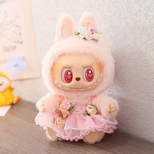 The first and second generation labubu labubu sit party vinyl doll blind box pendant doll clothes for wedding dress skirt