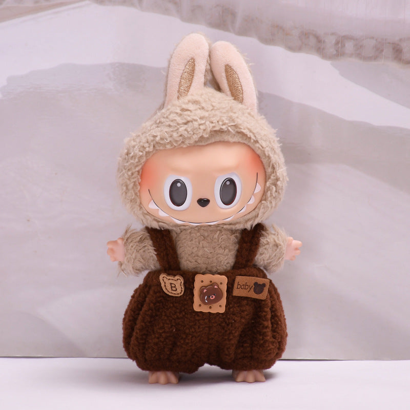 Pants Only] Macaron labubu Pendant Clothes Bear Brown Suspenders 17cm Labu Lovely Pants