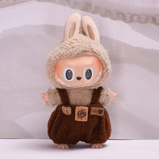 Pants Only] Macaron labubu Pendant Clothes Bear Brown Suspenders 17cm Labu Lovely Pants
