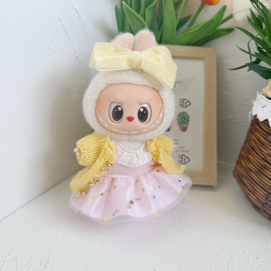 Only clothes] 17cm Labubwa clothes LABUBU blind box sit party one, two and three generations of gold powder joy outfit