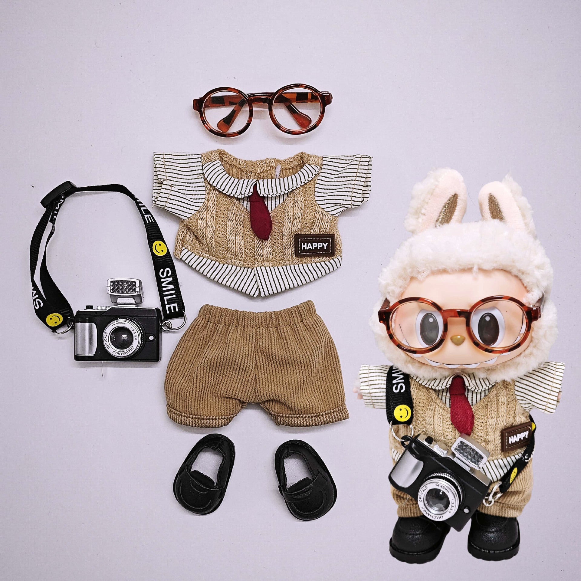 Labubu Doll Retro British 2-Piece Outfit with Accessories
