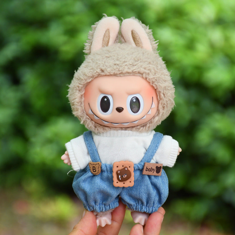 Pants Only] Macaron labubu Pendant Clothes Bear Brown Suspenders 17cm Labu Lovely Pants
