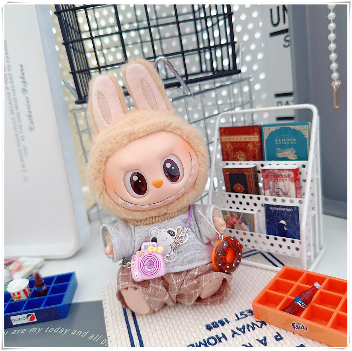 Labubu Doll Outfit - Plaid Suit, Hat & Accessories for 10cm & 17cm Dolls