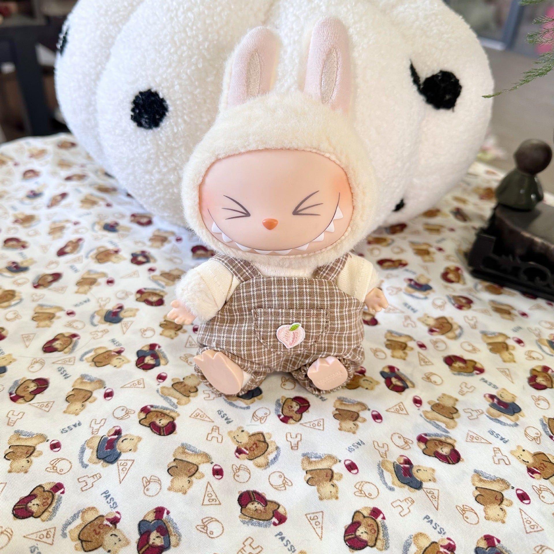 Vinyl Macaron Labu Cloth Clothes Two-generation LABUBU for Casual Plaid Two-piece Spring New Cute