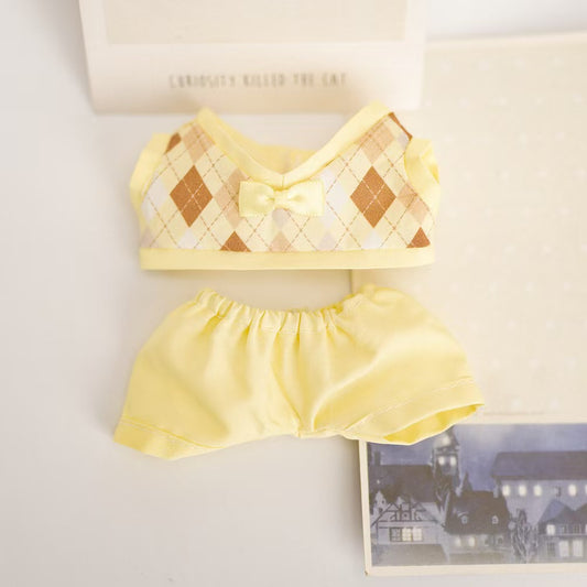 Labubu Doll Cute Outfit Set - Yellow & Pink & Purple JK Skirt & Shorts for 15-17cm Vinyl Doll