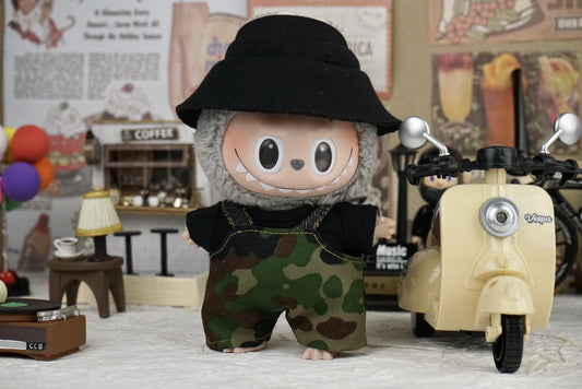 Labubu Doll Camouflage Overalls & Black T-Shirt Outfit for 17cm Doll