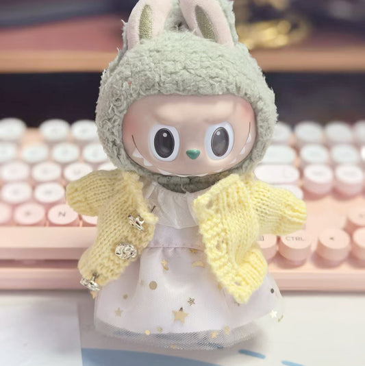 First and Second Generation Blind Box Labubu Doll Clothes Labubu Replacement Knitted Suspender Skirt Suit Gold Purple Joy New Style