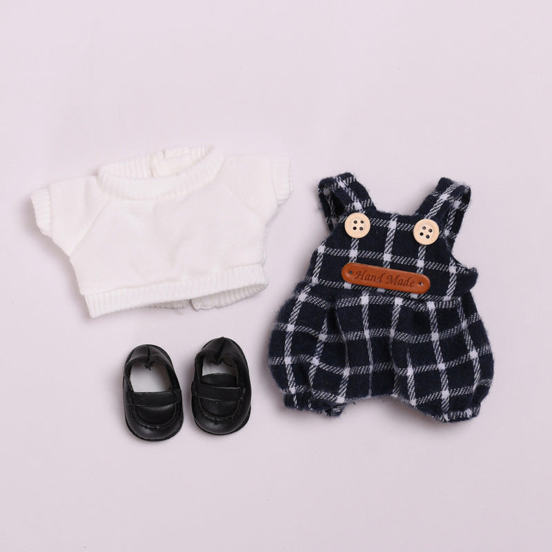 Only baby clothes] Macaron pendant labubu clothes plaid suspenders suit 17cm cloth cute baby clothes