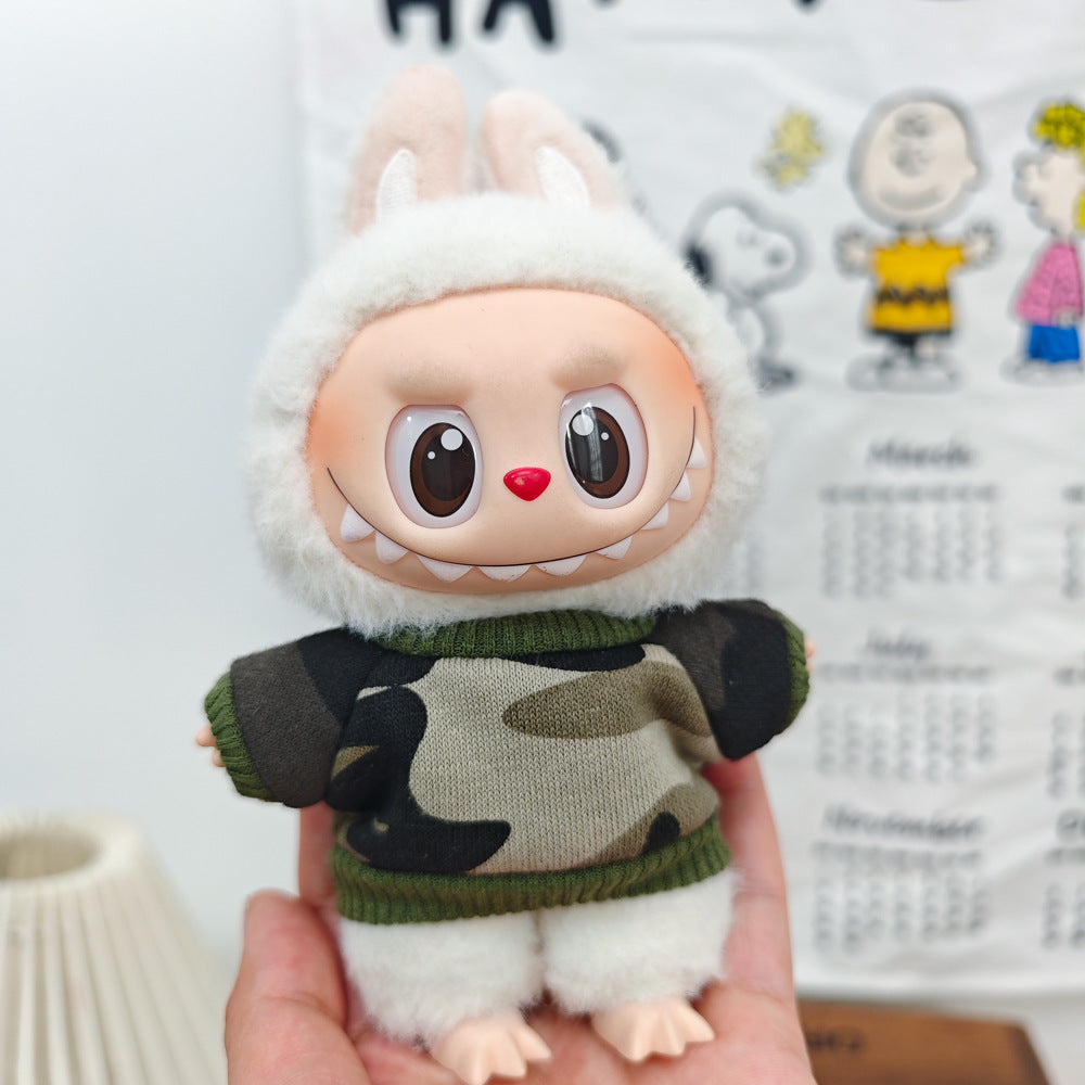 Labubu 17cm Doll Camouflage Outfit with Fisherman Hat & Accessories