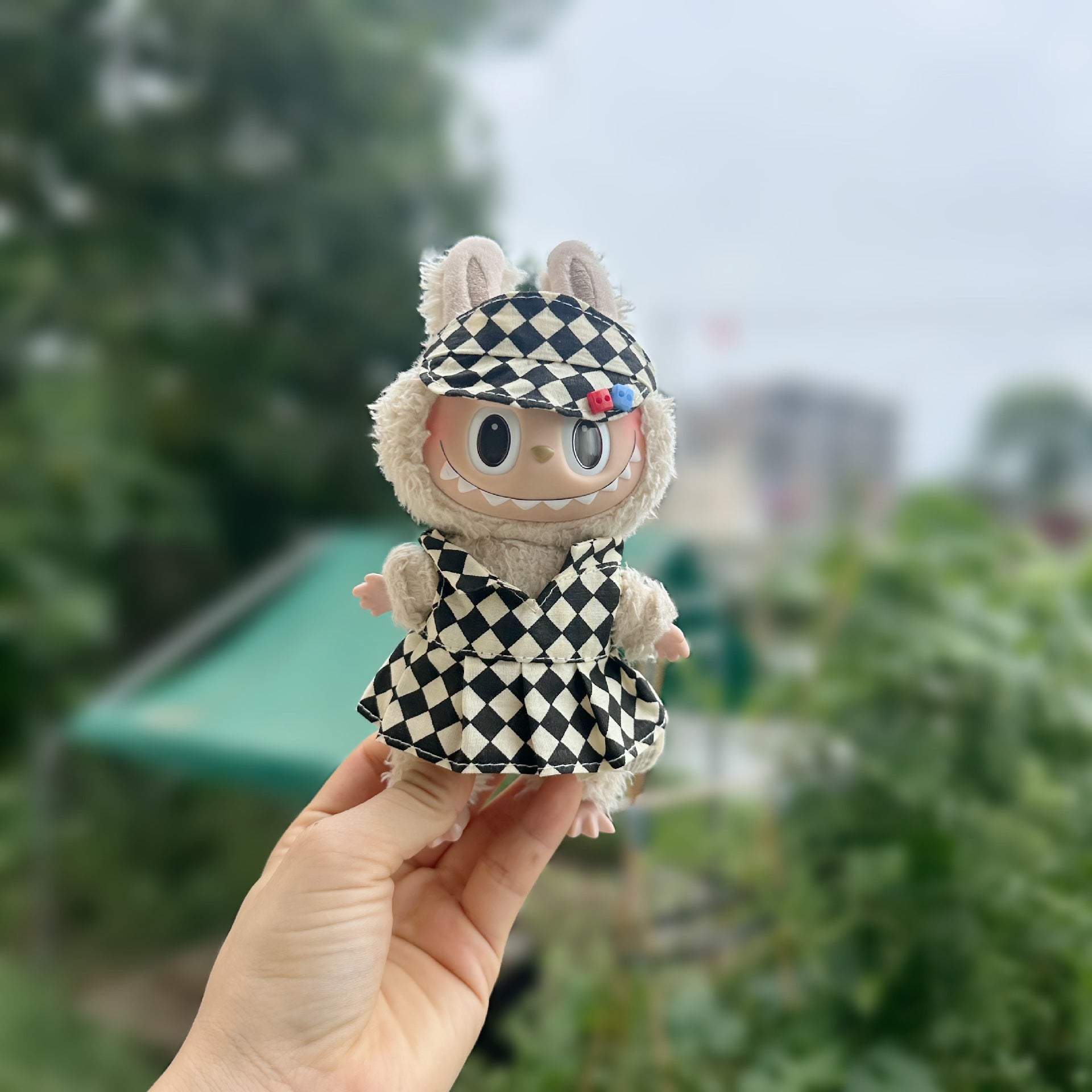 Only clothes] 17CM pendant cloth cloth clothes blind box LABUBU doll rhombus strap skirt suit new product