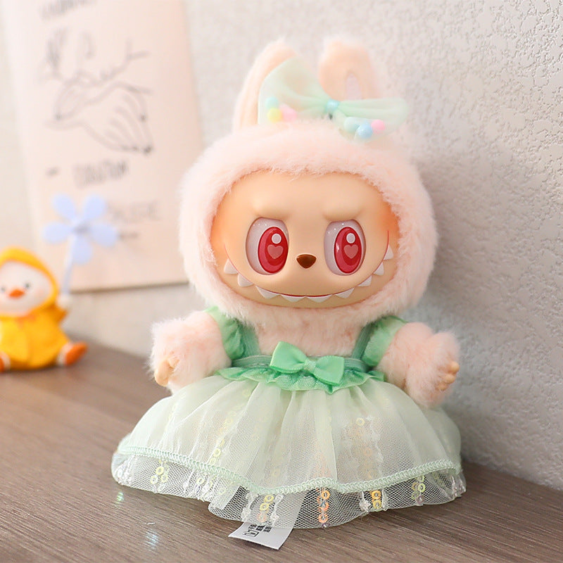 The first and second generation labubu labubu sit party vinyl doll blind box pendant doll clothes for wedding dress skirt