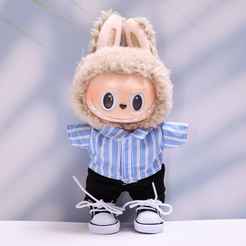 Clothing Only] First and Second Generation Labubu Pendant Clothing Denim Stripesd Shirt Suit Labubu Doll Clothing Replacement