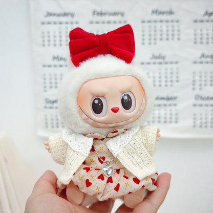 Labubu Doll Outfit Set - Red Leather Dress & Accessories for 15-17cm Vinyl Doll