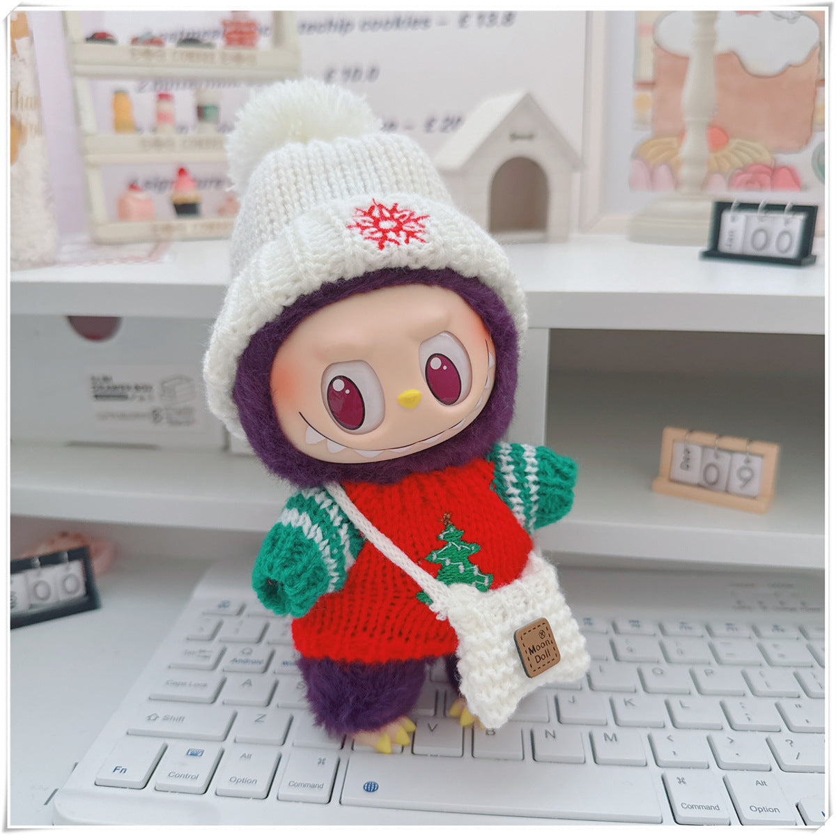 Labubu Doll Christmas Outfit - Snowflake & Gingerbread Man Sweater with Knitted Hat