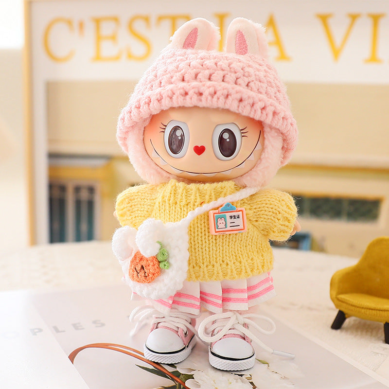 LABUBU Sitting Party Doll Coat Rab Bub Macaron 2nd Generation Sitting Vinyl Doll Wool suit Hat Shoes