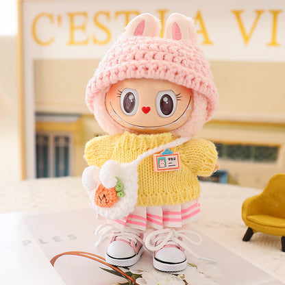 LABUBU Sitting Party Doll Coat Rab Bub Macaron 2nd Generation Sitting Vinyl Doll Wool suit Hat Shoes