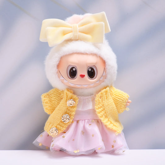 Only Baby Clothes] First and Second Generation Pendants Labubu Clothes Gold Powder Wool Cardigan Skirt Labubu Baby Clothes Replacement
