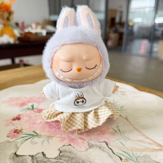 The first and second generation pendant labubu sit party clothes spring T-shirt plaid skirt suit generation LABUBU