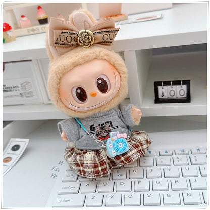 Labubu Doll Outfit - Plaid Skirt & Accessories for 10cm & 17cm Dolls
