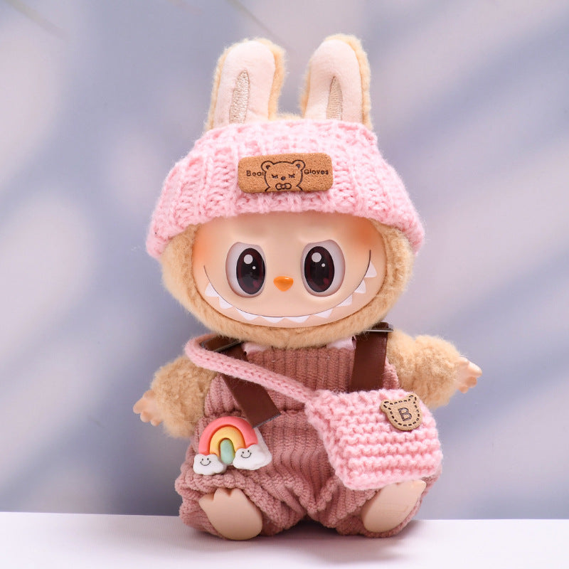 Clothes Only] First and Second Generation Pendants, Labubu Clothes, Rainbow Overalls Suit, Woolen Hat, Labubu Baby Clothes