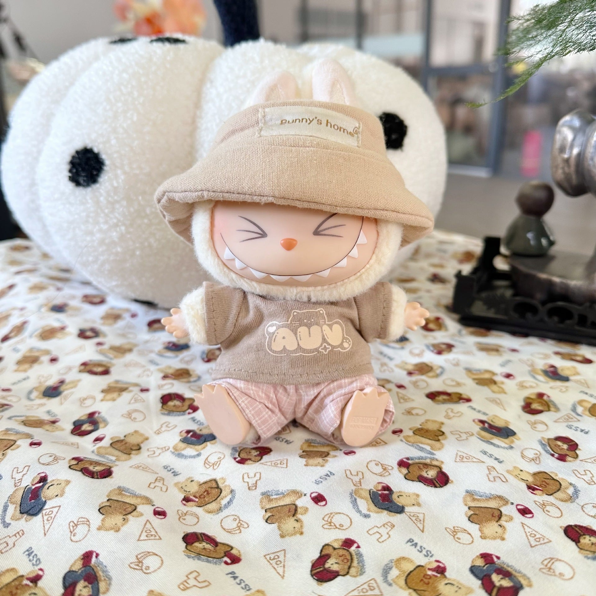 Vinyl Macaron Labu Cloth Clothes Two-generation LABUBU for Casual Plaid Two-piece Spring New Cute