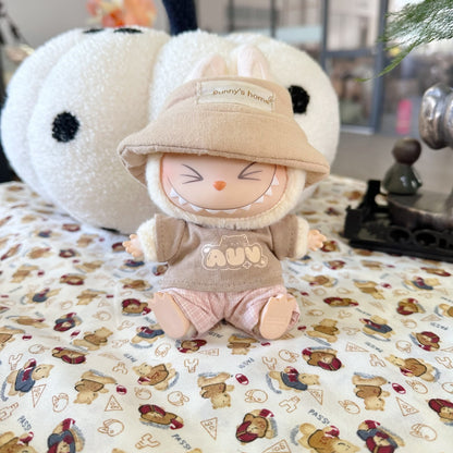 Vinyl Macaron Labu Cloth Clothes Two-generation LABUBU for Casual Plaid Two-piece Spring New Cute