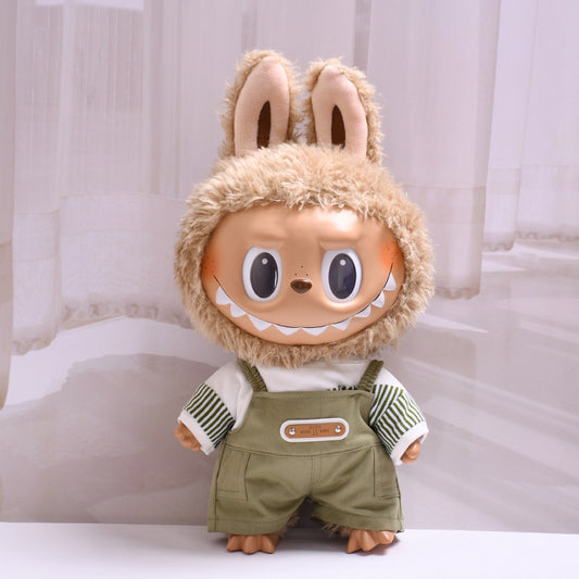 Labubu 38cm Doll Outfit - Striped T-Shirt & Overalls/Shorts Suit