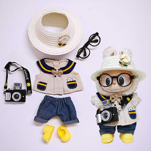 Labubu Doll Outfit Set - Skirt, Pants, Shoes, Hat, Glasses, Camera