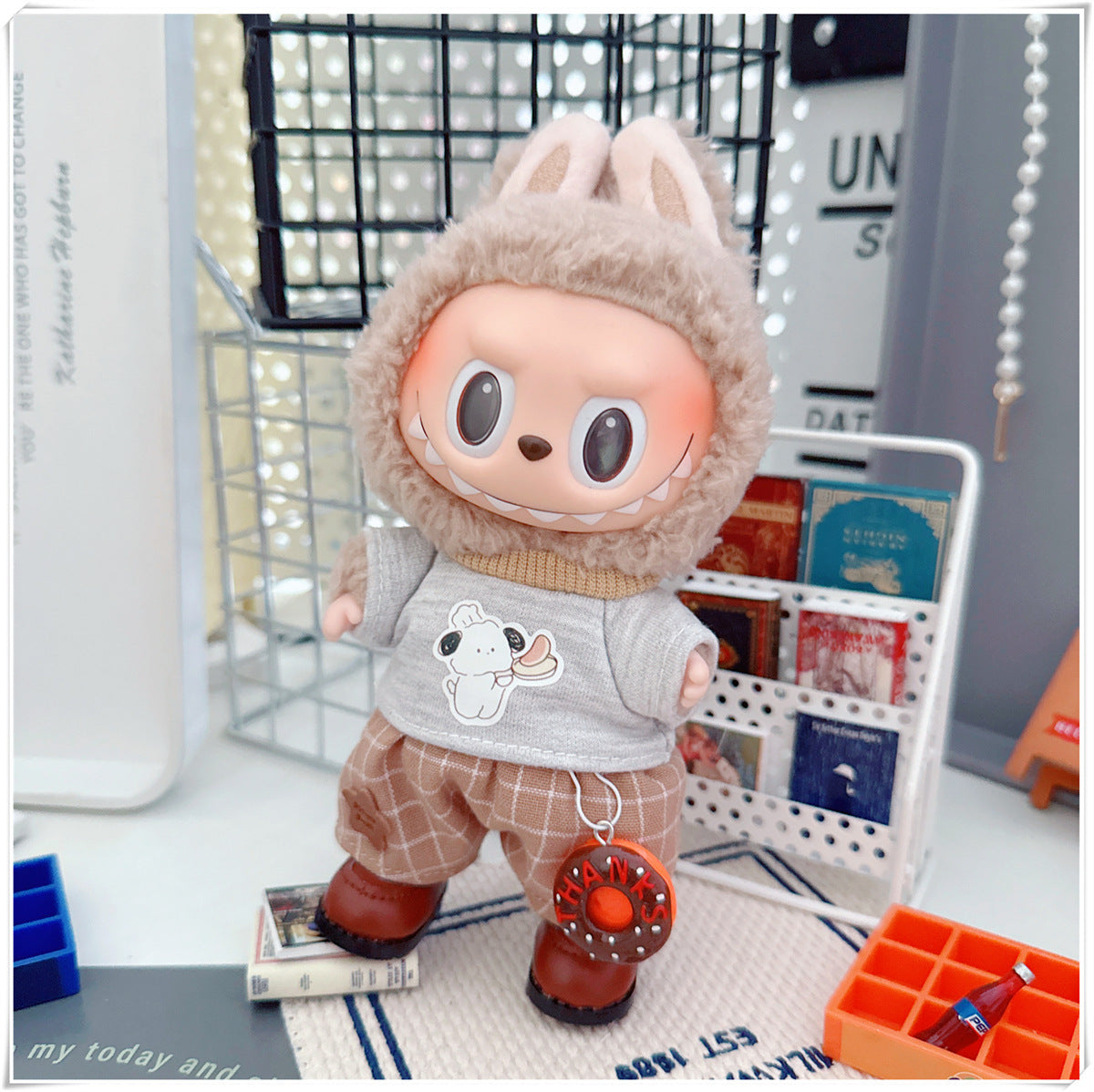 Labubu Doll Outfit - Plaid Suit, Hat & Accessories for 10cm & 17cm Dolls