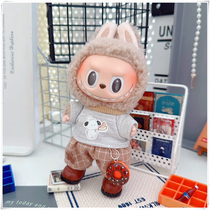 Labubu Doll Outfit - Plaid Suit, Hat & Accessories for 10cm & 17cm Dolls