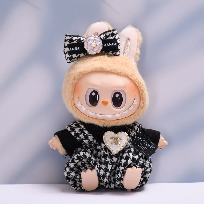 Only clothes] the first and second generation of blind box Labubu pendant clothes love plaid suspenders pants cloth doll clothes