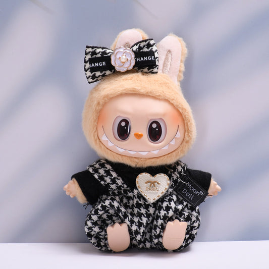 Only clothes] the first and second generation of blind box Labubu pendant clothes love plaid suspenders pants cloth doll clothes