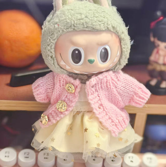 First and Second Generation Blind Box Labubu Doll Clothes Labubu Replacement Knitted Suspender Skirt Suit Gold Purple Joy New Style