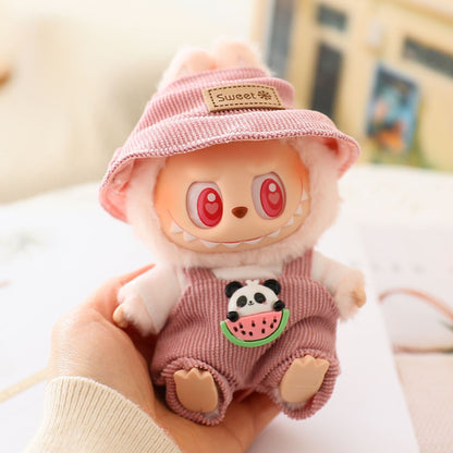 17cm labubu labubu blind box doll clothes second generation sitting party for cute suspenders suit
