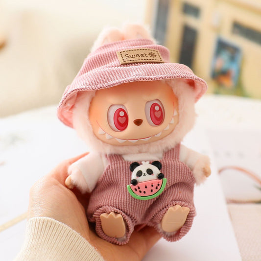 17cm labubu labubu blind box doll clothes second generation sitting party for cute suspenders suit