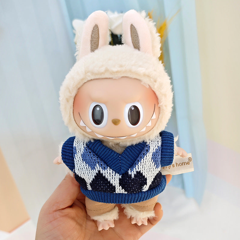 Suspender pants suit suitable for cloth cloth clothes to replace 15cm blind box series labubu vinyl baby clothes.