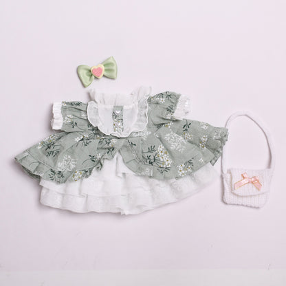 Labubu Doll Princess Dress Set - Green Small Flower Tutu Skirt for 38cm Labubu