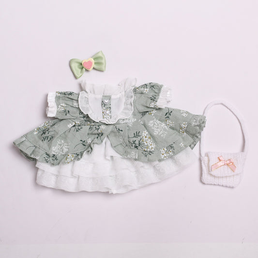 Labubu Doll Princess Dress Set - Green Small Flower Tutu Skirt for 38cm Labubu