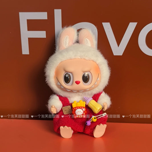 Labubu Doll Red Overalls Outfit with Hat & Shoes for 17cm Vinyl Doll