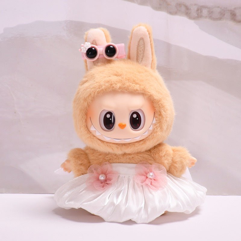Only clothes] second generation blind box Labubu clothes key chain pull cloth sit party doll yellow love skirt