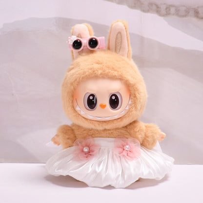 Only clothes] second generation blind box Labubu clothes key chain pull cloth sit party doll yellow love skirt